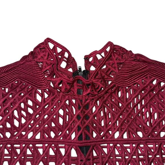 Self Portrait Cutwork Maroon Mesh Overlay 2 Piece Crop top and Midi Skirt Size 8 - Picture 7 of 16